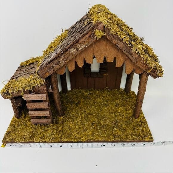 Vintage DiGiovanni Christmas Creche Holiday Nativity Stable Wood Moss Accent - Picture 8 of 15